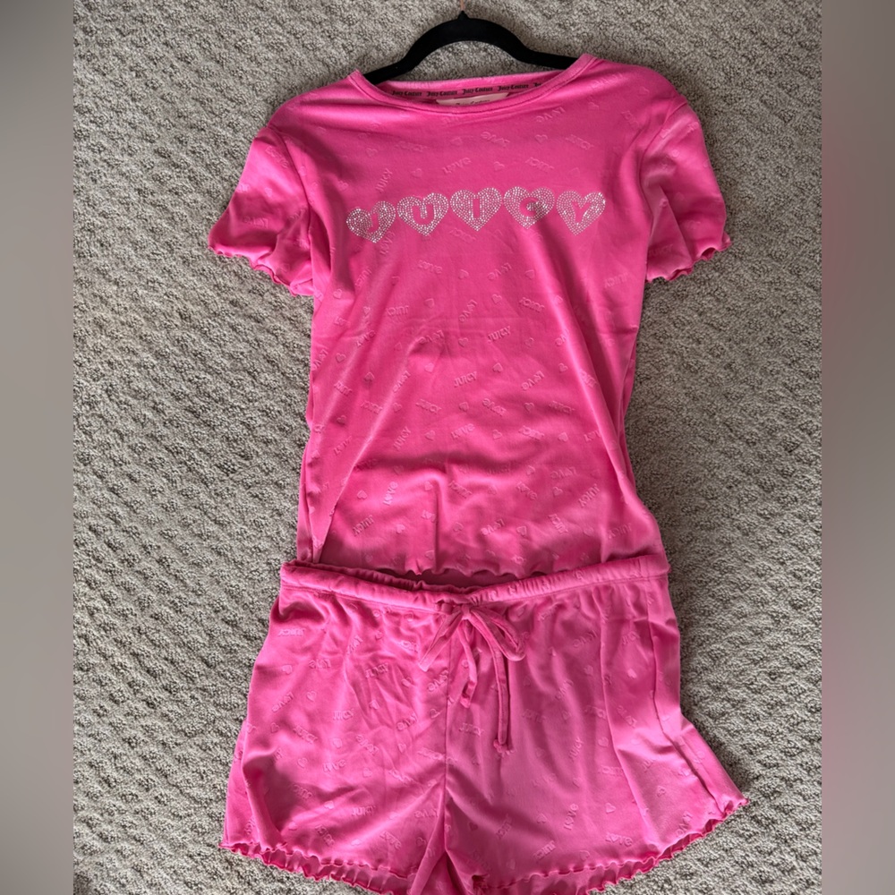 Juicy Couture Pink Heart Rhinestone Logo Pajama Set NWT Size Large Y2K Sleepwear